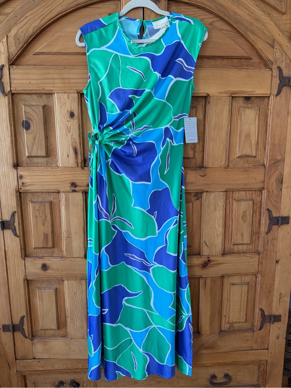 MELLODAY Vivid Blue & Green Floral Long Dress size M NWT
